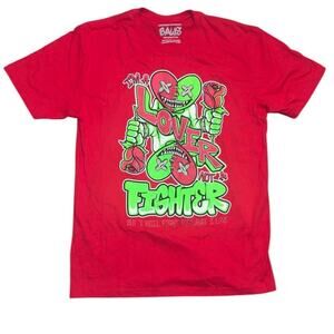 BAWS Lover Not a Fighter Tee – Red Neon Heart Graphic Streetwear (L)